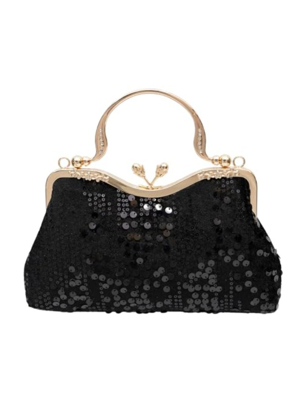 Sequined Velvet Evening Bag Flower Hardware Clutch Formal Party